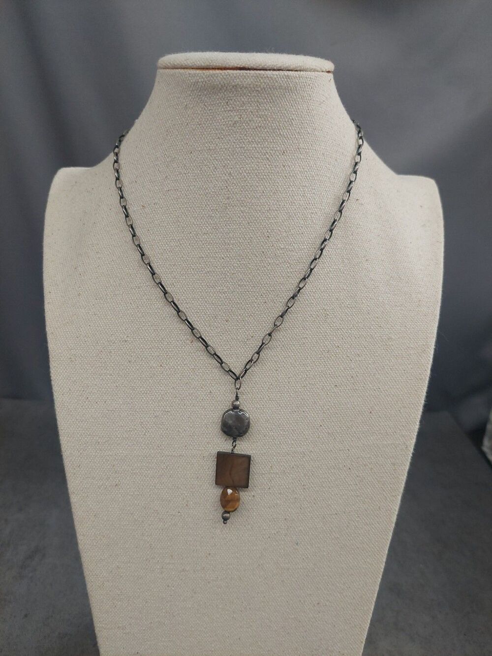 Silpada Mother Of Pearl Tigers Eye Sterling Silver Necklace N1336